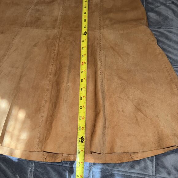 VS² by Vakko Tan Goat Suede A-Line Skirt Women’s 6 Vintage Leather Boho Midi - Picture 6 of 8